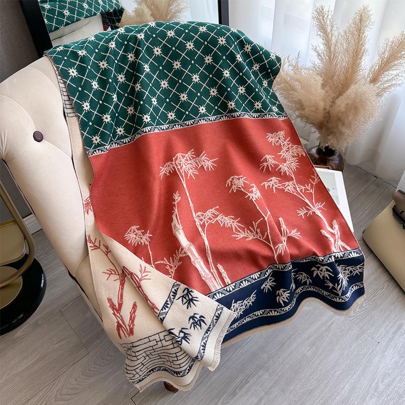 National style Wenzhu antique retro women's imitation cashmere short beard fringed warm scarf shawl scarf