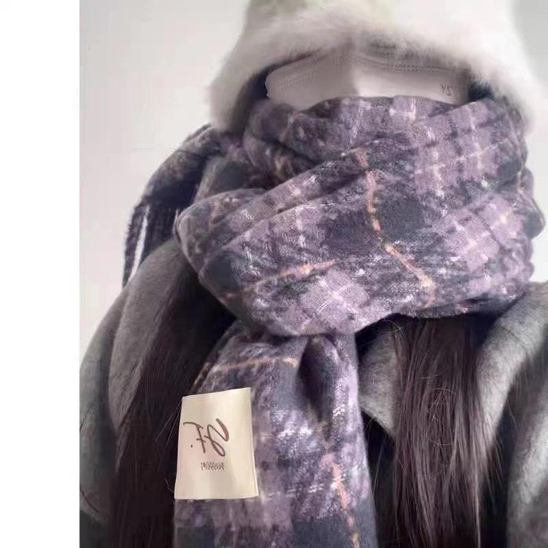 Plaid Korean-Style Women's Winter Scarf - Warm Imitation Cashmere Snood