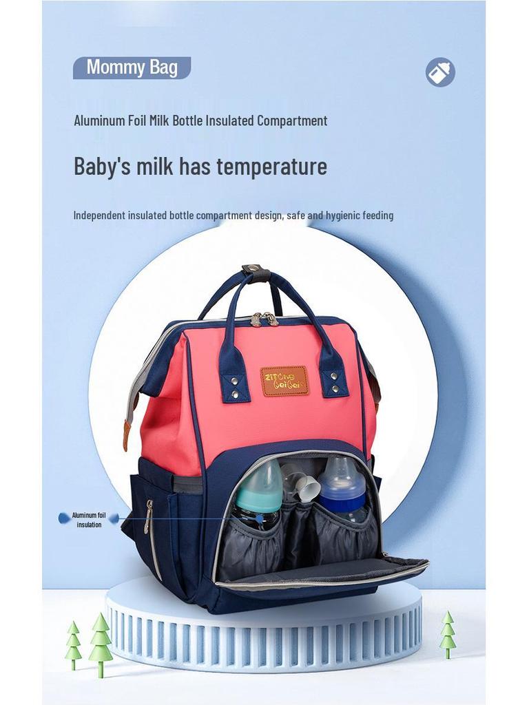 2025 Korean Style Mommy Backpack: Multifunctional Fashion Canvas Color Block Bag with Baby Bottle Holder