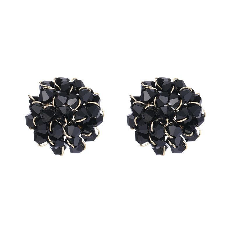 Silver needle handmade ice-through colorful flower stud earrings, sweet design crystal earrings Internet celebrity earrings