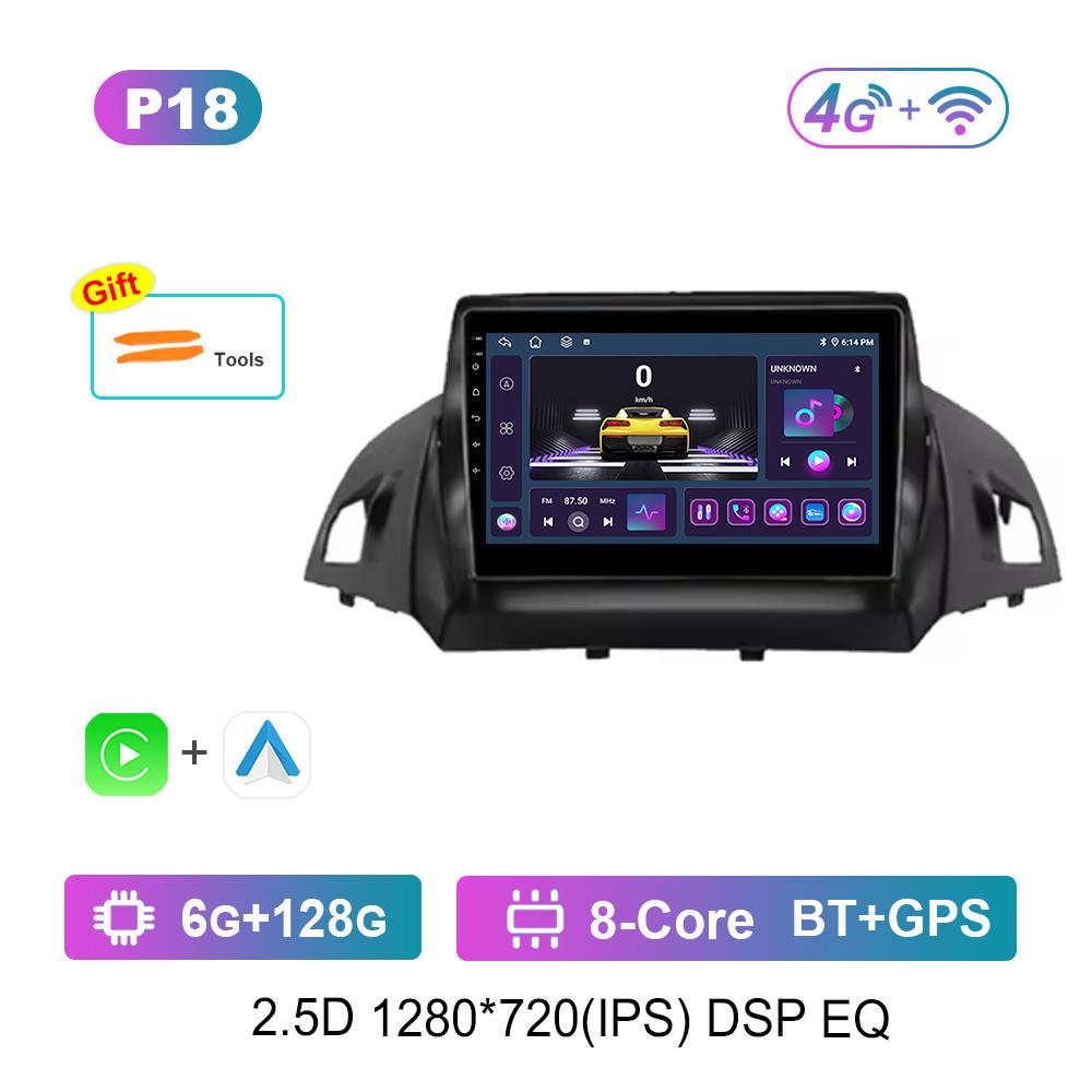 Carplay DSP Stereo Android System for Ford Kuga 2 Escape 3 2012 - 2019 Navi GPS Car Video Multimedia Player WiFi+4G Split Screen