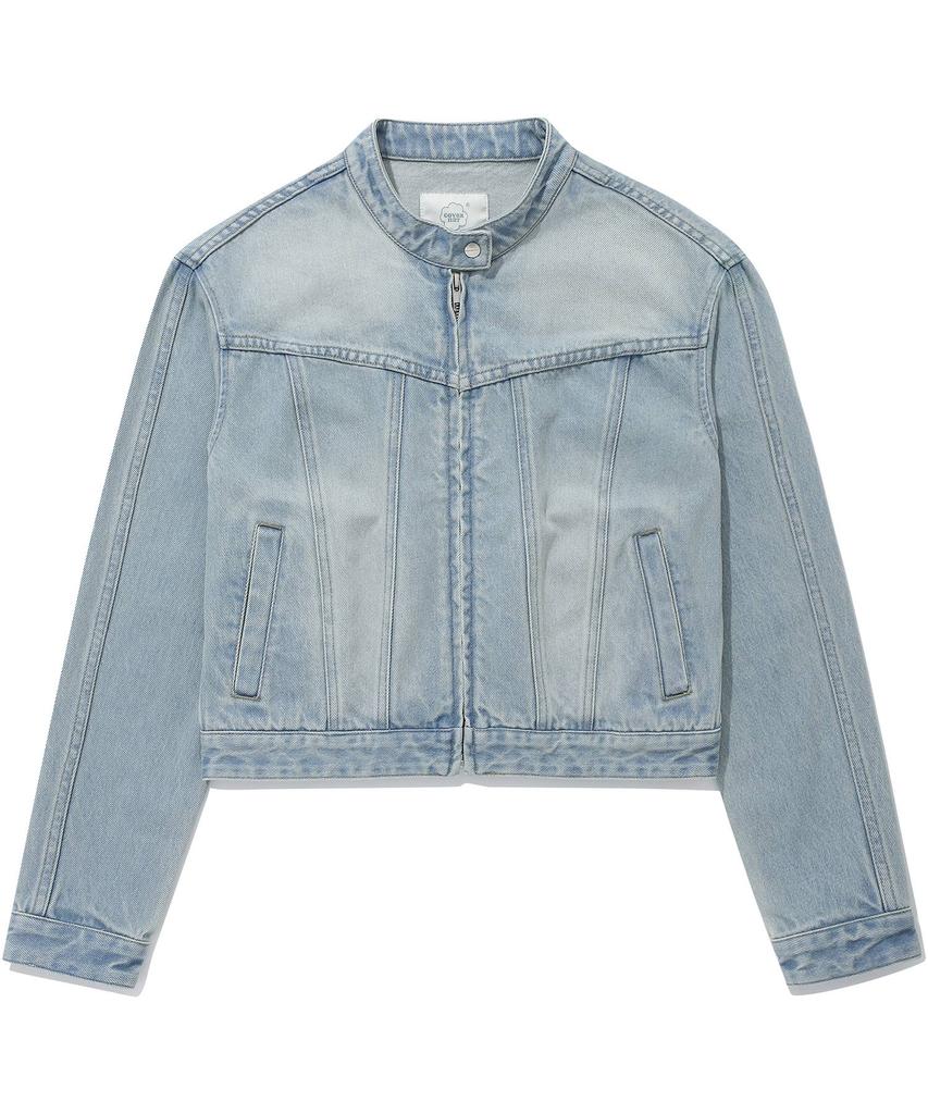 Covernat Woman Women'S Zip-Up Biker Denim Jacket Blue
