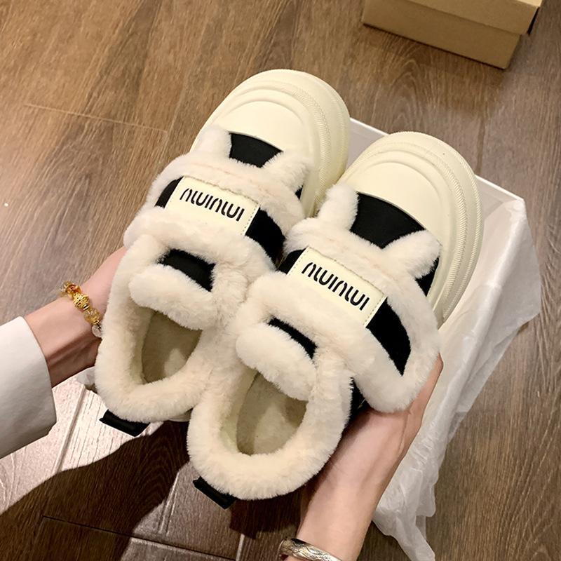 Pantofi de bumbac cu Velcro cu talpă groasă iarnă nou catifea îngroșată pantofi pufoși calzi cu talpă tip brioșă pantofi de damă