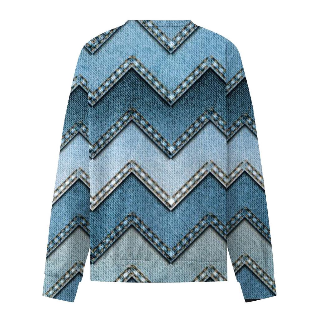 Ladies Casual Fashion Print Long Sleeve Round Neck Pullover T-Shirt Top