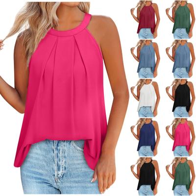 Tanktops Für Damen Lockere Passform Plissiert Sommer Farbe Ärmellose Oberteile