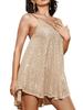 Women's Sequin Party Mini Dress Spaghetti Strap V Neck Backless Club Dress