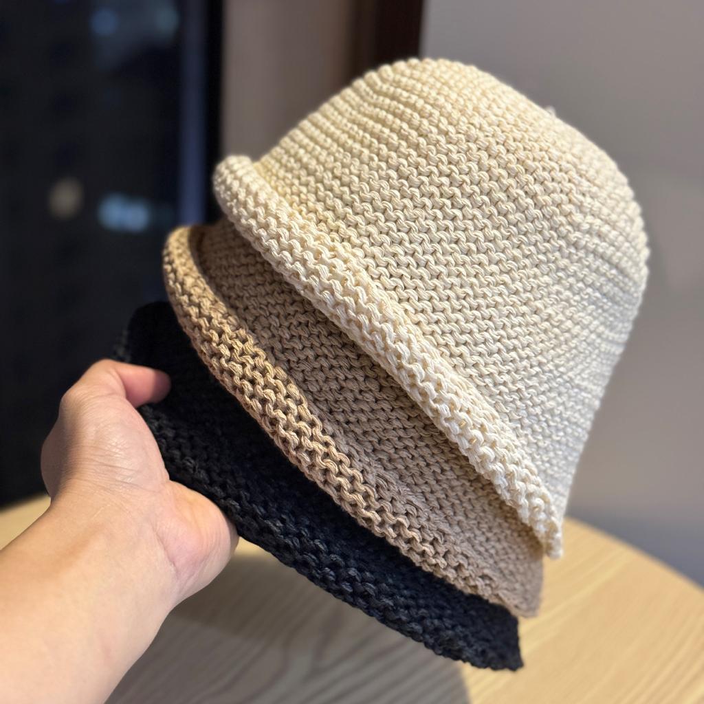 New crimped knitted basin hat women's simple versatile face small bucket hat headgear cap pullover wool hat tide
