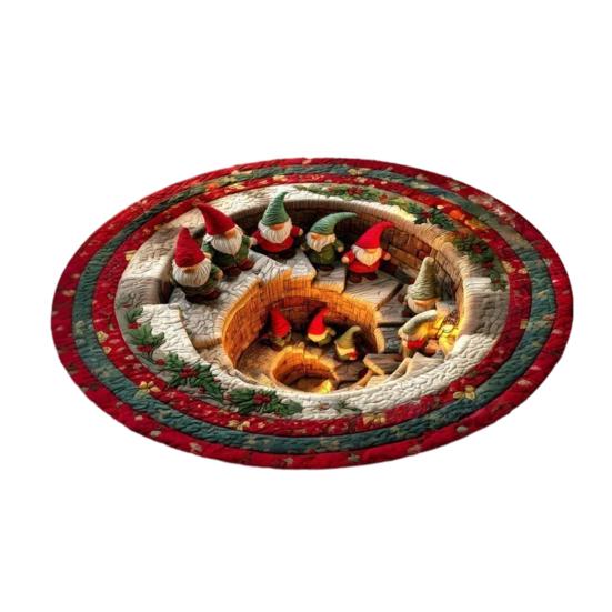Winter Festive Room Accent Christmas Round Rug, 3D Illusion Mat, Holiday Carpet, Soft Gnome Deer Party Floor Decoration Santa House Rug for