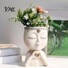 Artistic Sculpture Flower Pot Face Planter Pot, Cute Resin Head Vase for Succulents Flowers, Decorative Pots Unique Indoor Bedroom Desk Shelf