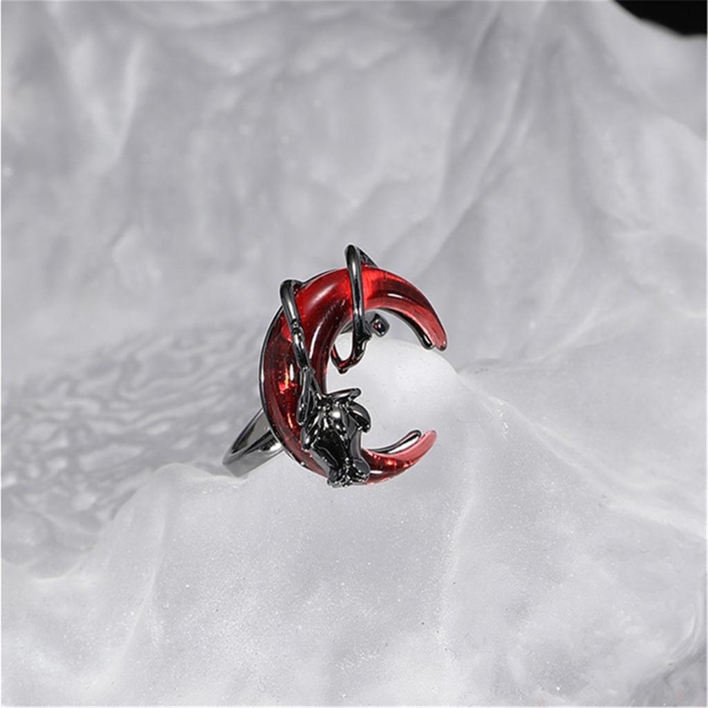 Adjustable Blood Moon Inspired Ring with Rose Fashion Statement Accessory Handmade Jewelry for Fashion Forward Women