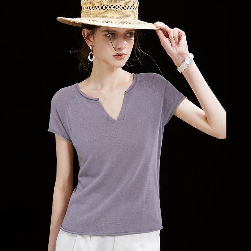 Wudao French Minimalist Y-Neck T-Shirt with Tencel Linen