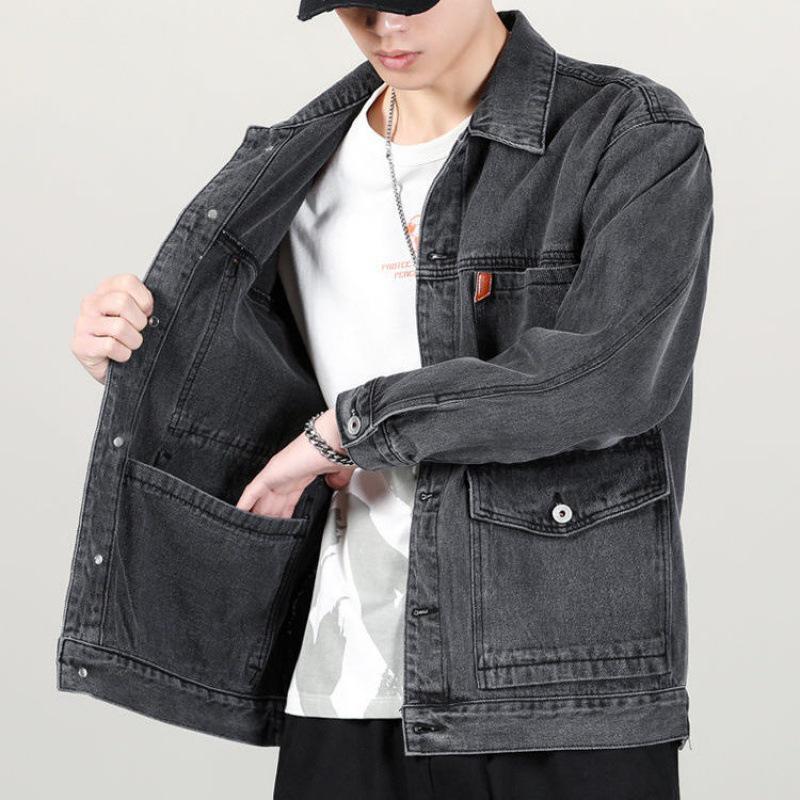 Men's Japanese Style Multi-Pocket Denim Jacket - Trendy Loose Fit for Spring & Autumn