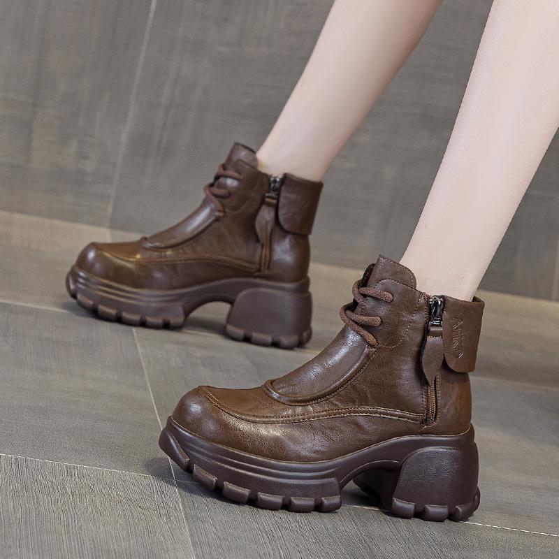 

Женские ботильоны на толстом каблуке в стиле ретро с боковой молнией - Маленькие высокие каблуки для весны и осени 35