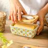 Rural Style Ceramic Butter Box Cheese with Knife and Lid Storage Box Household Kitchen Organizers Cheese Storage Containers
