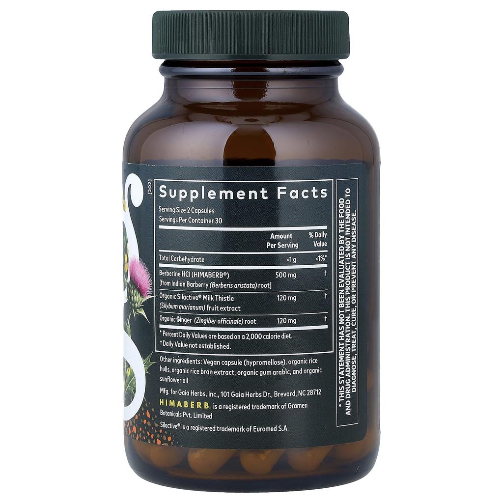 Gaia Herbs, Berberine & Milk Thistle, 60 Veggie Capsules