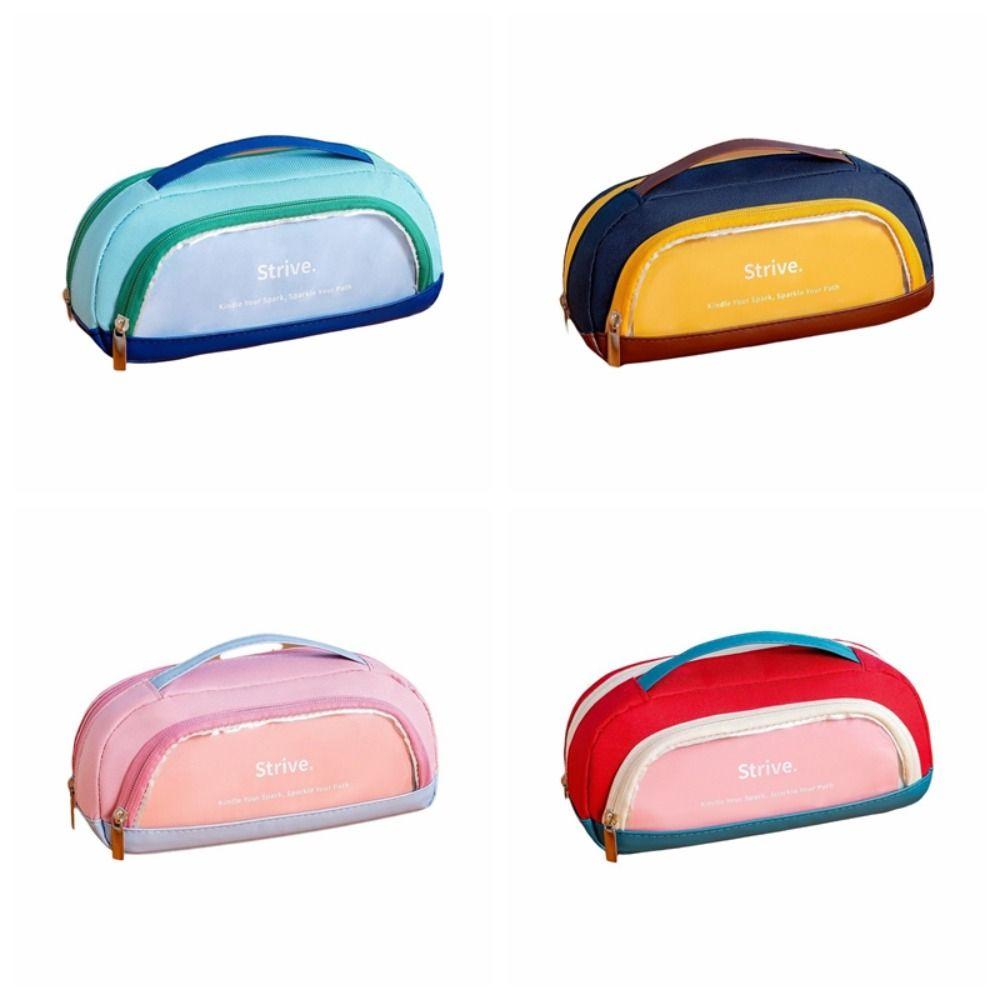 Contrasting Color Minimalist Pen Bag Large Capacity Pencil Case Pencil Pouch  School Supplies