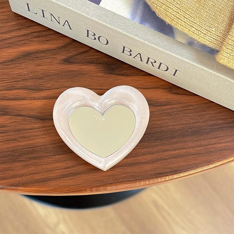 Korean Ins Style Mobile Phone Airbag Holder Heart-shaped Mirror Retractable Desktop Girls Makeup Lazy Ring