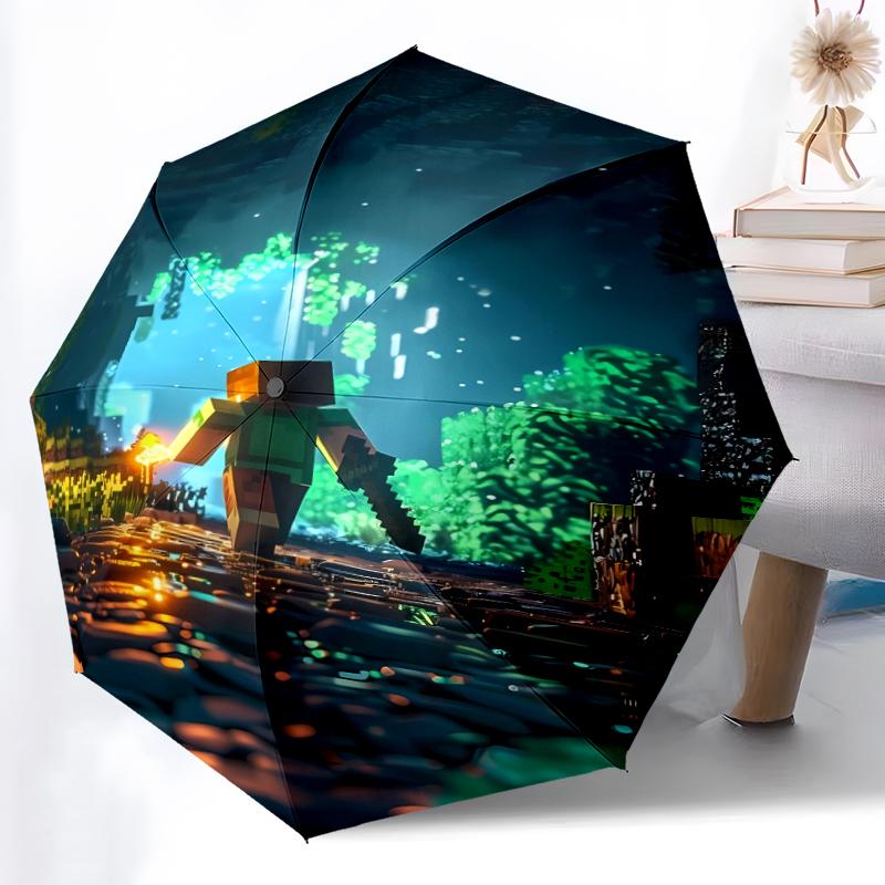 Printed Blocky Pixel Game Folding Umbrella,Outdoor,Leisure,And Travel Umbrella,Durable Umbrella Fabric,Birthday And Holiday Gift