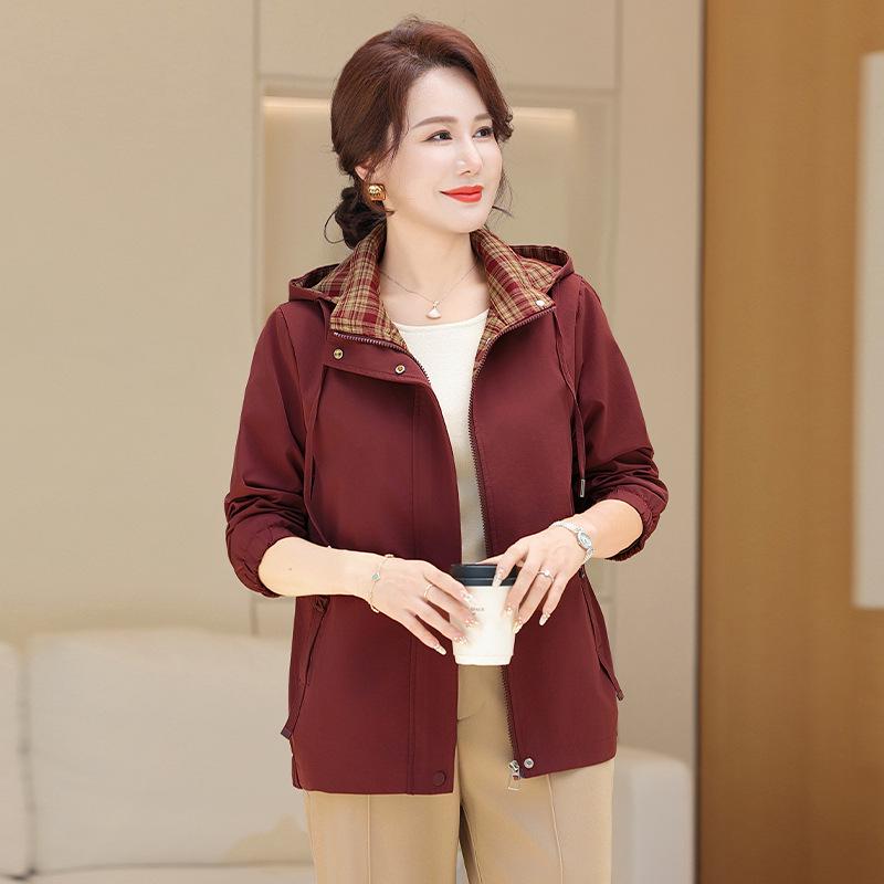 Mom's Casual Fashion Hooded Jacket - Stylish Short Trench for Middle-Aged and Elderly Women