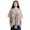 European and American Fur Collar Knitted Pom-Pom Cardigan Shawl