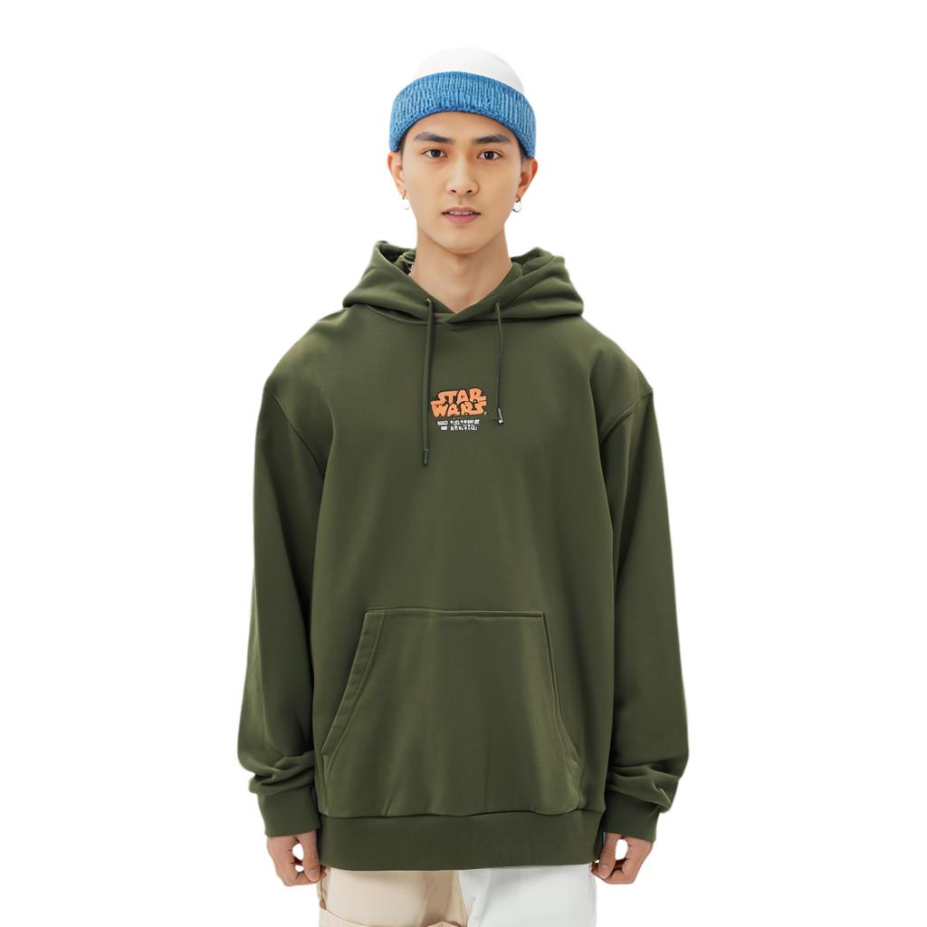 Li Ning X Star Wars Collaboration Fleece Loose Pullover Hoodie Men Hoodies Dark-Olive-Green AWDQB37-2