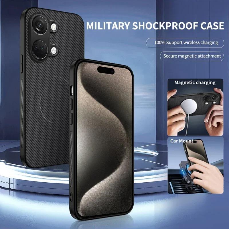 Carbon Fiber Texture Phone Case For OnePlus Nord 3 CE 5 Magnetic Wireless Charging Shockproof Silicone Soft Back Cover Cases