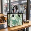 Green Leaves Pattern Casual Tote Bag Portable Daily Use Shopping Shoulder Handbag for Women