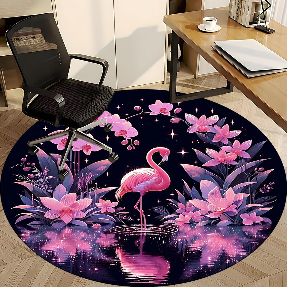 1pcFlamingo Night Garden Office Round Area Rug, Indoor Mat Suitable ForOffice, Under Office Chairs Bedroom Living Room Home Decor, Room Deco 054