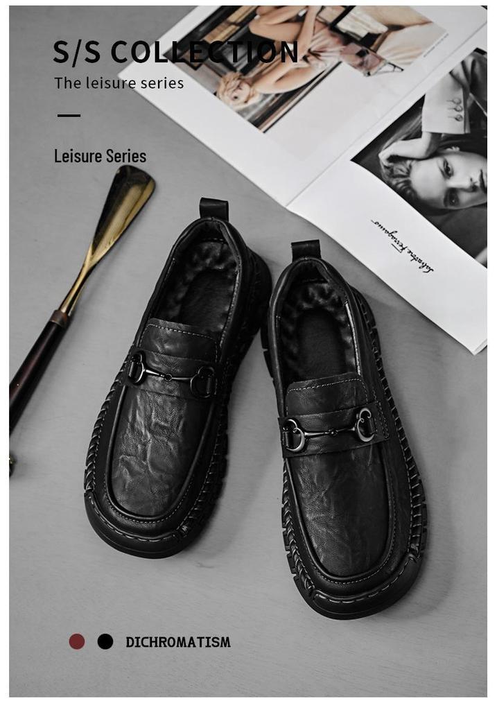 Men's Wide Fit Genuine Leather Slip-On Business Casual Shoes, Soft Sole, Large Sizes 45-46