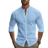 Men S Hawaiian Style Cotton Linen Blend Stand Collar Long Sleeve Casual Shirt