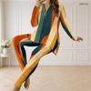 Women Plus Size Geometric Printed Half Zip Long Sleeve Top Fitted Long Pants Two Piece Set