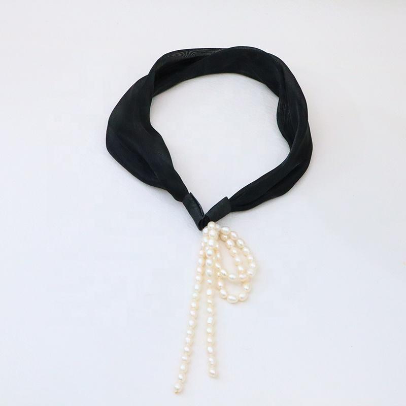New Arrived Fashion Women Korean Eco-Friendly Wedding Pearl Freshwater Pearl Headband in Black & White