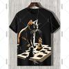 Summer Round Neck 3D Humour Cat Print Top Fashionable Casual Short Sleeved Men's T-shirts