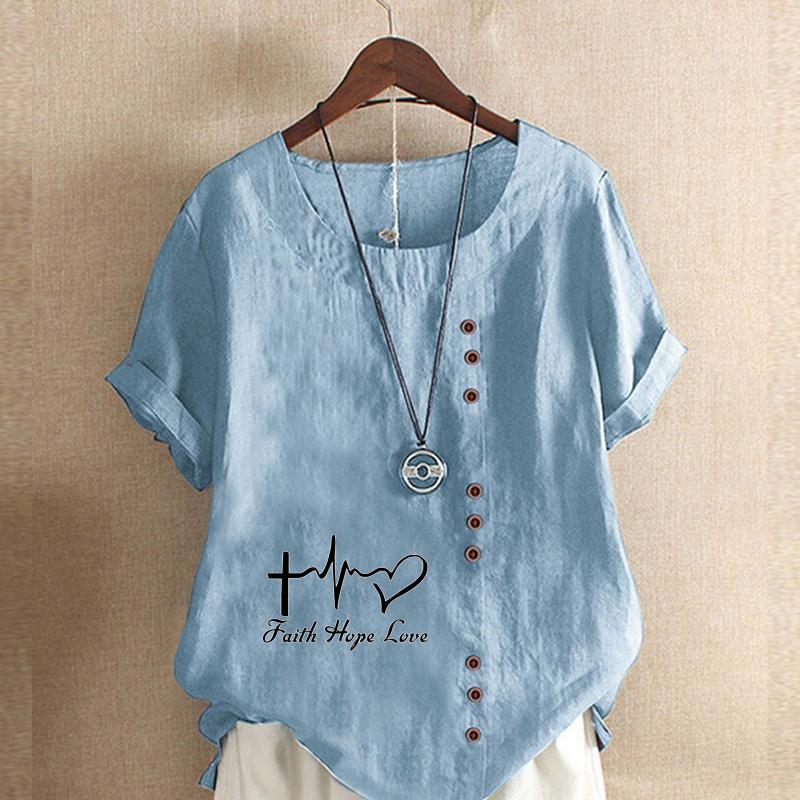 Women's Fashion Black Letters Prined Short Sleeve T-shirt Loose Cotton Shirt Casual Loose Summer Blouse Tops Plus Size