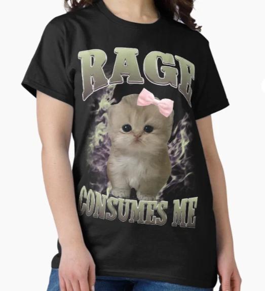 Rage Consumes Me Funny Cat Meme Classic T-Shirt 2XL
