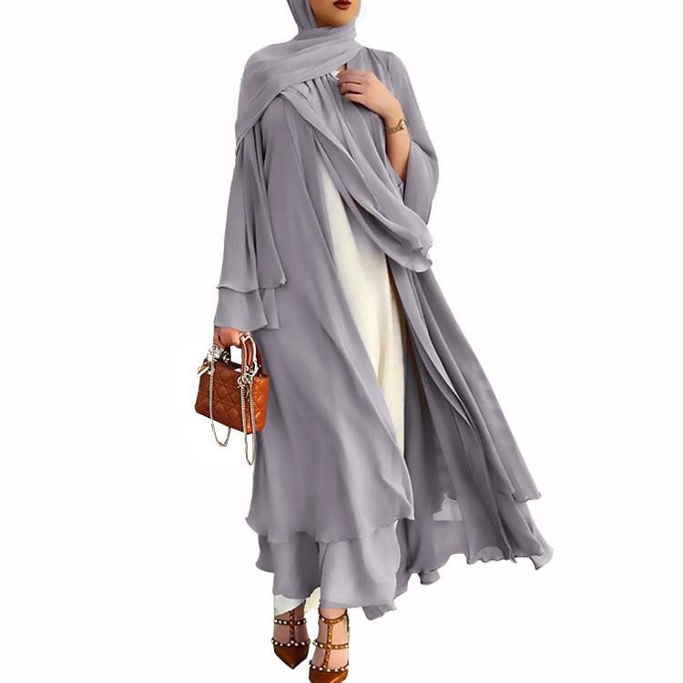 Muslim Fashion Abaya Fashion Soft and Elegant Large Size Women Cardigan Robe Solid Color Cardigan Dress