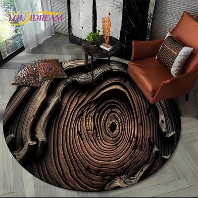 Neuester 3D-Farbholzmaserung Linien Runder Teppich, Teppich für Wohnzimmer Schlafzimmer Sofa Kinder Spielzimmer Dekor, Haustier Rutschfest Geschenk