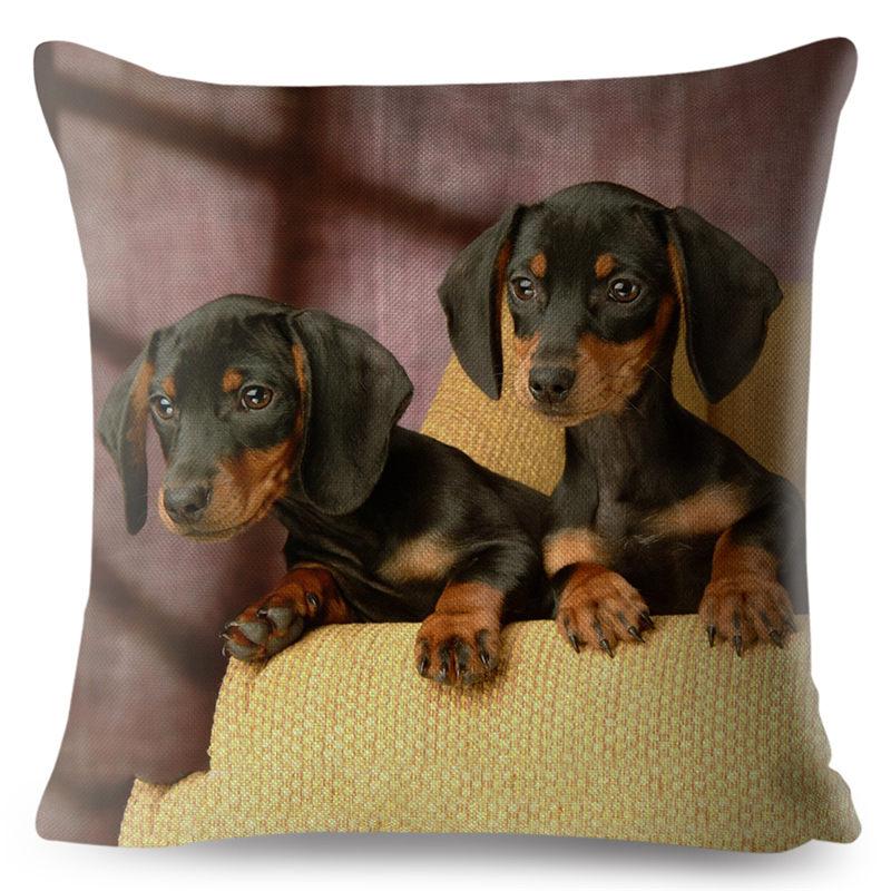 Față de pernă drăguță cu imprimeu câine teckel miniatural, 45*45 pătrată, huse de pernă din in, față de pernă, decor pentru canapea și casă, fețe de pernă