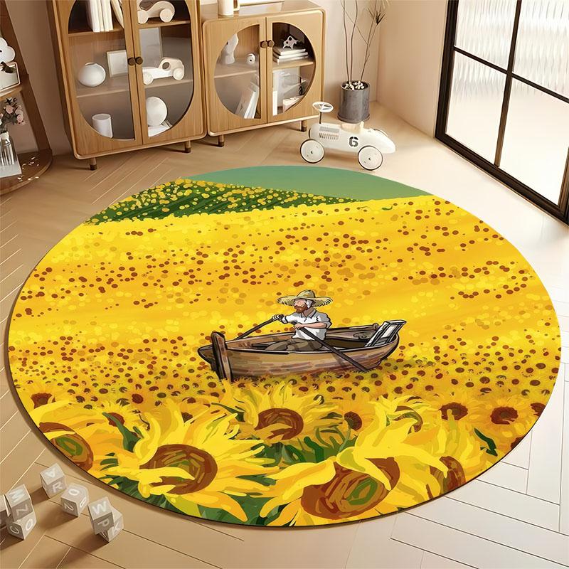 

Sunflower Field Adventure: Rustic Living Room Rug round carpet for home sofa bedroom, gift Diameter 60cm