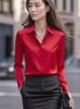 Herbst Einfarbig Satin Langarm Revershemd