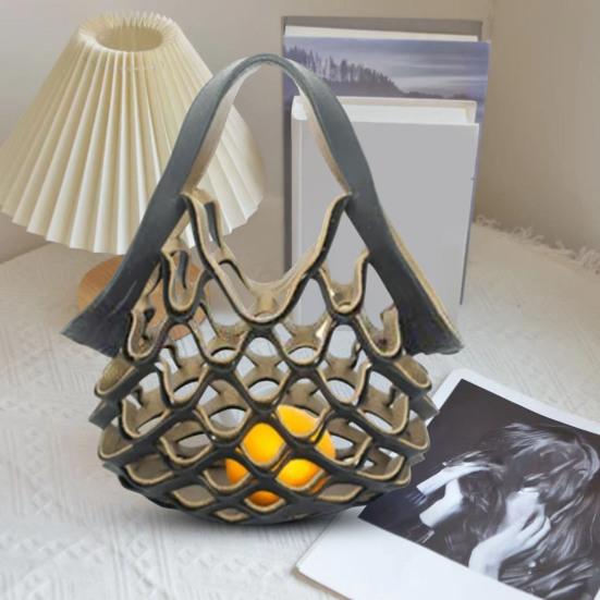 Folding Tote Bag Faux Leather Hollow Handbag Casual 2-in-1 Fruit Basket Seat Cushion for Picnics Camping Grocery Shopping