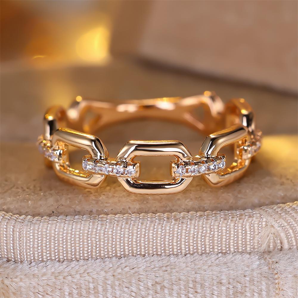 Vintage Hollow White Zircon Minimalist Rings For Women Fashion Gold Color Engagement Ring Wedding Jewelry Bridal Valentine Gifts