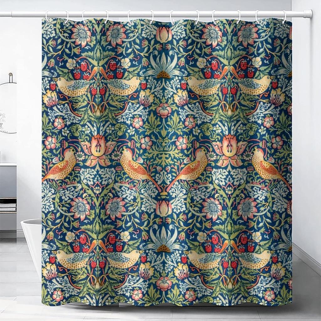 William Morris Vintage Garden Art Floral Shower Curtain, Heavy Weight Fabric, Washable Bath Curtains for Bathroom