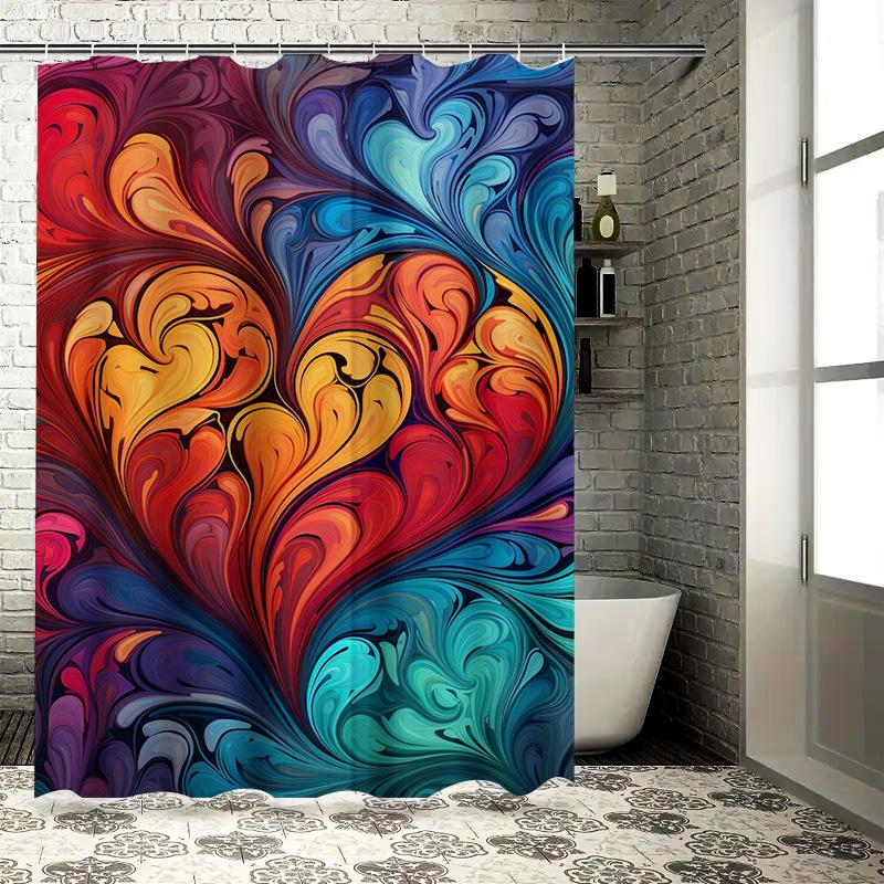 Abstract Swirl Heart Shower Curtain - Waterproof, Mildew-Resistant, Machine Washable for Modern Bathroom Decor