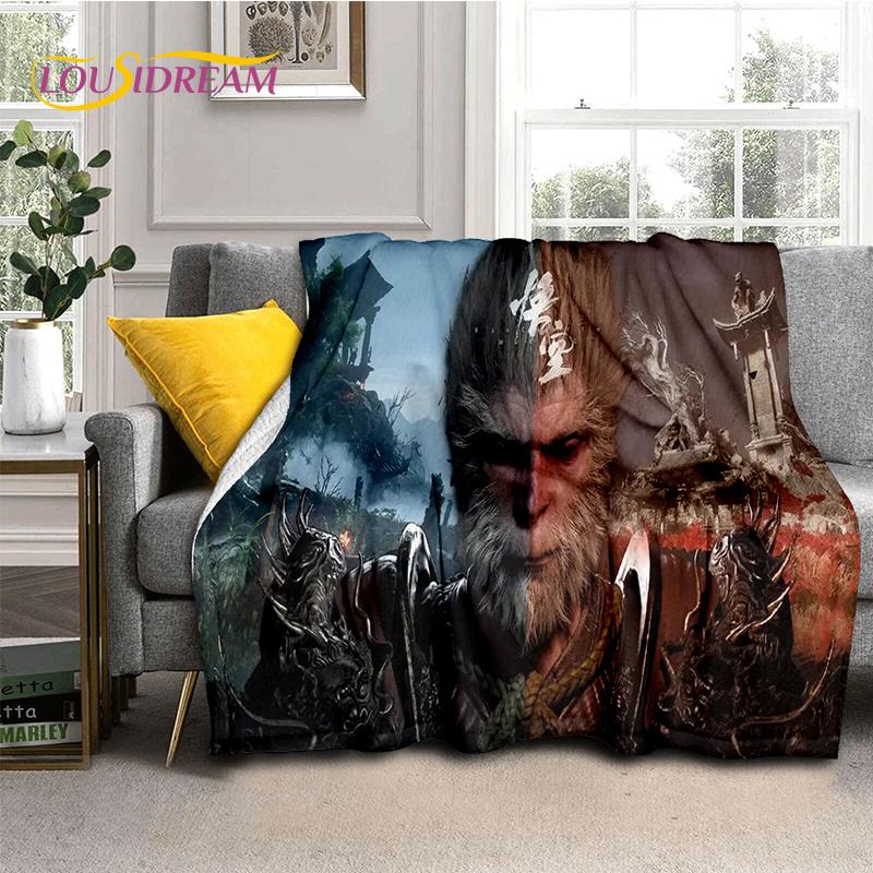 3D Black Myth Wukong Monkey King Cartoon Game Soft Blankets,Throw Blanket Comfortable Blanket for Picnic Beds Sofa Home Bedroom