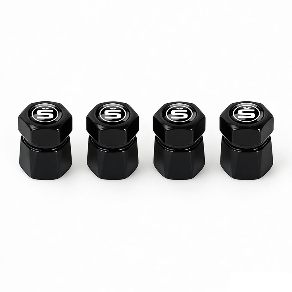 WFDZ5 New 4Pcs Car Wheel Tire Valve Caps Air Stem Covers Accessories For Skoda Octavia MK2 MK3 2 3 A7 Fabia Karoq Kodiaq VII Rapid VRS