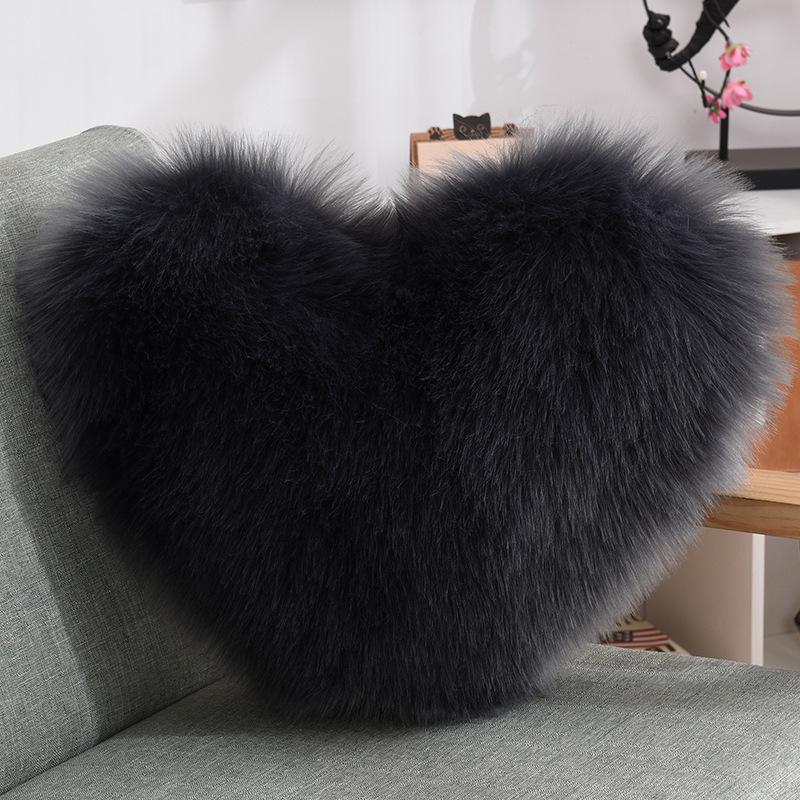 Heart-Shaped Plush Lumbar Pillow - Fluffy Faux Wool Backrest for Home, Sofa, or Office Chair