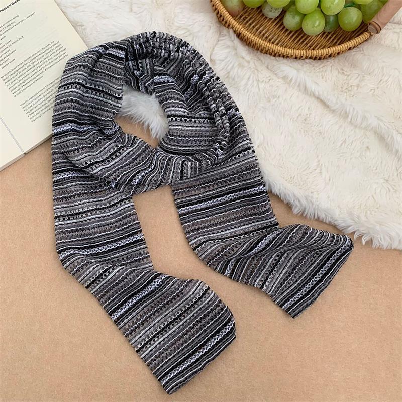 

Retro Knitted Colorful Striped Scarf Autumn Winter Warm Neck Thicken Shawl Men Women Popular Double-Sided Scarf Accessories Gift as the picture