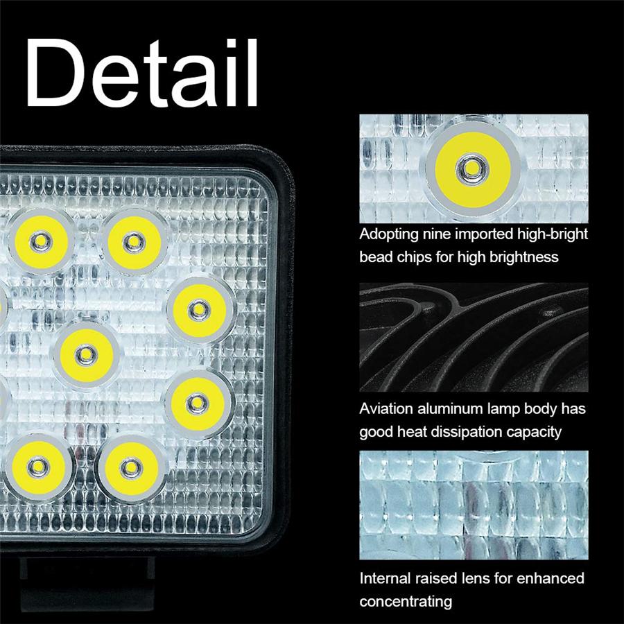 Pair 4.5Inch 9LED 45W 6500K Aluminum Square LED Work Light Fog Driving Lamp Offroad SUV Spotlight Bar Boat