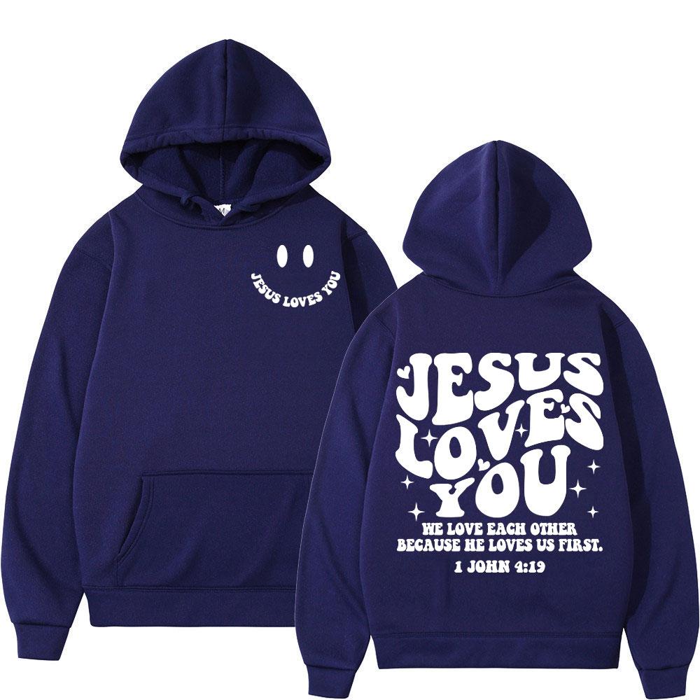 Style double-sided printed hoodie with Jesus' love for you fashionable Men's sweatshirt high-quality retro sweatshirt